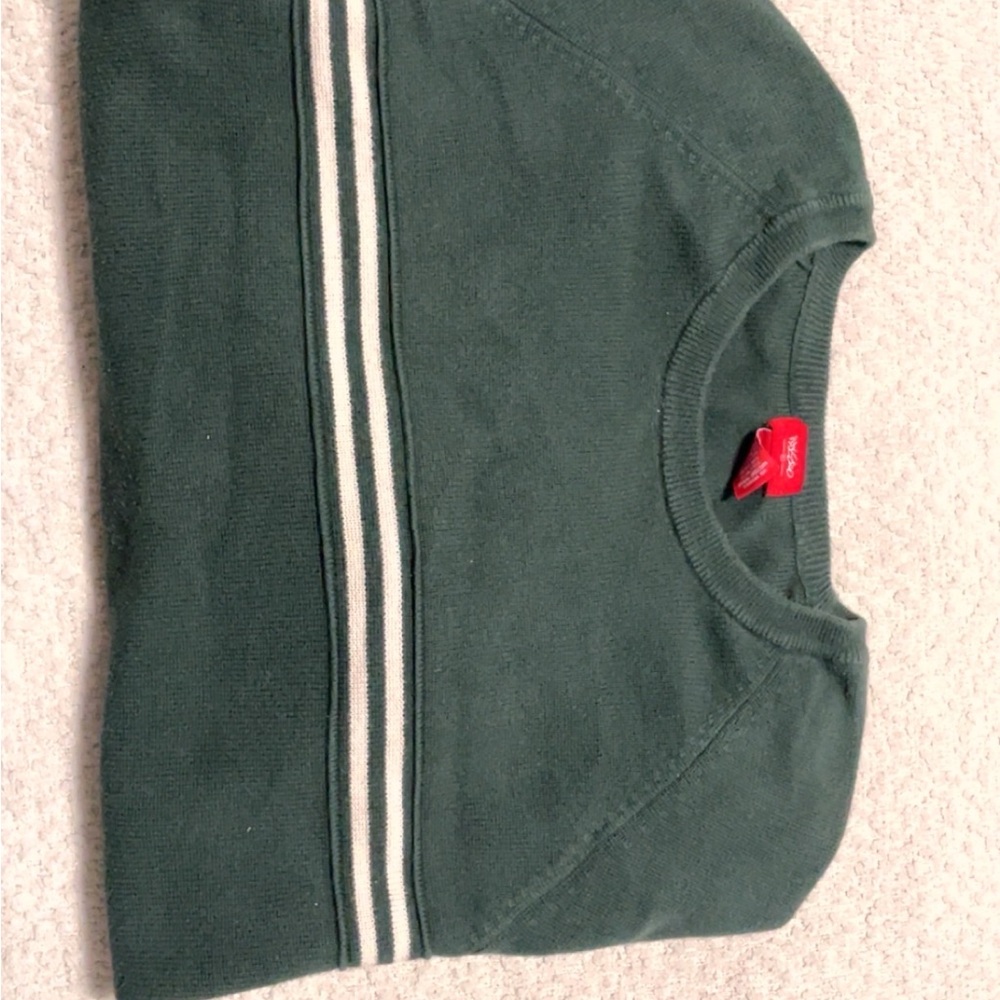 Green Sweater with White Stripes